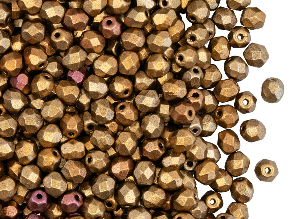 3600 pcs  Fire Polished Faceted Beads Round, 4mm, Silky Gold Iris Matte, Czech Glass