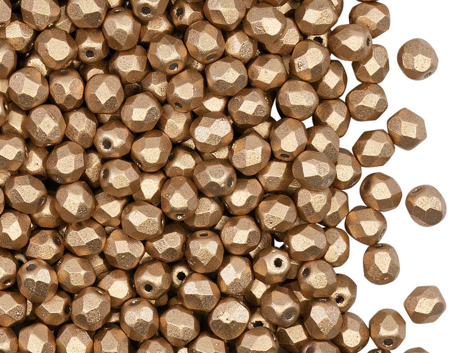 3600 pcs  Fire Polished Faceted Beads Round, 4mm, Aztec Gold (Crystal Bronze Pale Gold), Czech Glass