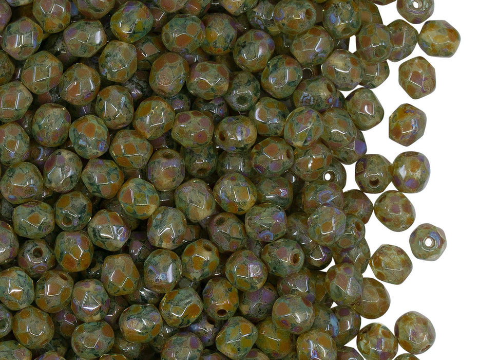 3600 pcs  Fire Polished Faceted Beads Round, 4mm, Aquamarine Travertine, Czech Glass
