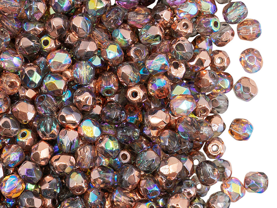 3600 pcs  Fire Polished Faceted Beads Round, 4mm, Crystal Copper Rainbow, Czech Glass