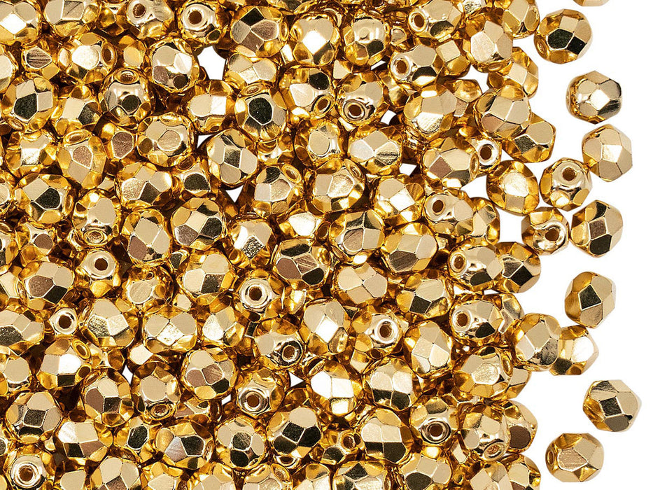3600 pcs  Fire Polished Faceted Beads Round 4 mm, 24KT Gold Plated, Czech Glass