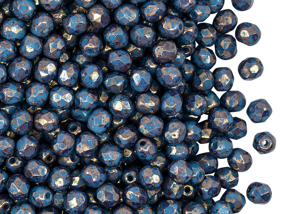 3600 pcs  Fire Polished Faceted Beads Round 4 mm, Opaque Blue Turquoise Bronze, Czech Glass