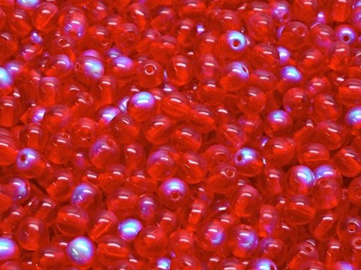 Round Beads 4 mm, Ruby AB, Czech Glass