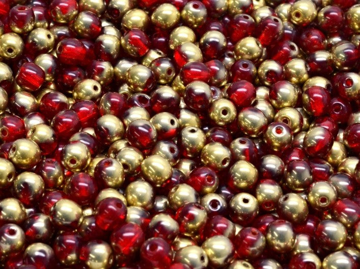 Round Beads 4 mm, Ruby Amber, Czech Glass