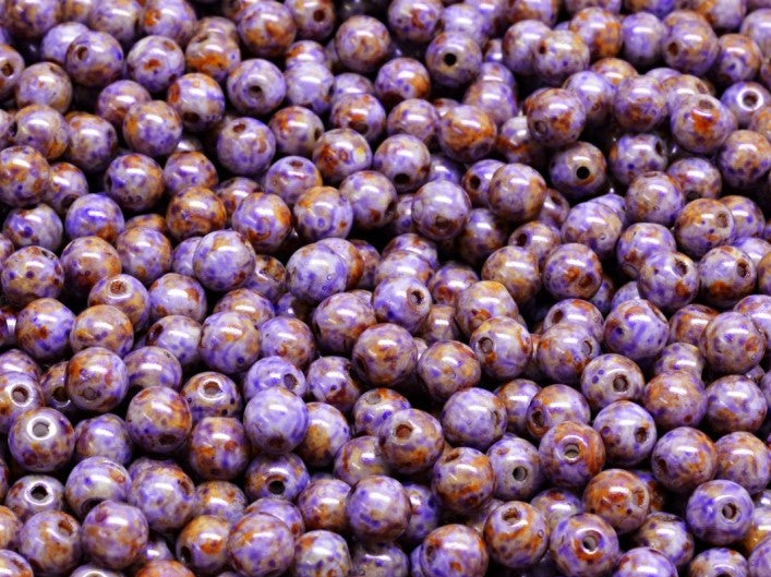 Round Beads 4 mm, Alabaster Herbs Spices Lavender, Czech Glass