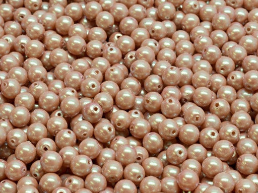 Round Beads 4 mm, Alabaster Pearl Pearlescent Pink, Czech Glass