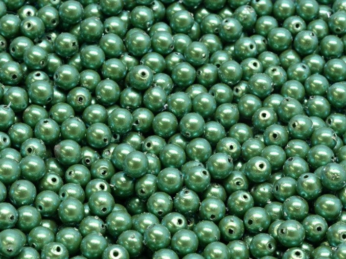 Round Beads 4 mm, Alabaster Pearl Pearlescent Green, Czech Glass