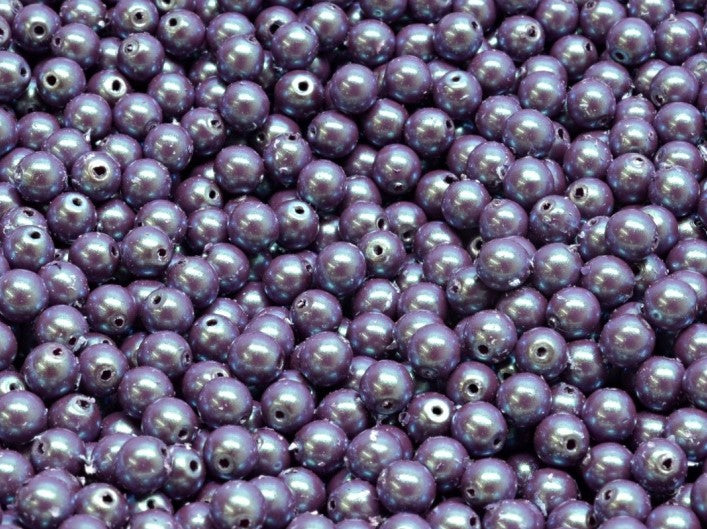 Round Beads 4 mm, Alabaster Pearl Pearlescent Violet, Czech Glass