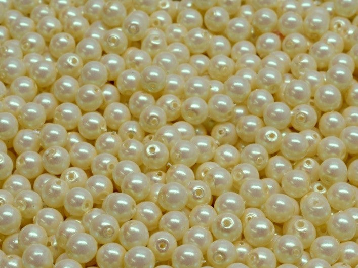 Round Beads 4 mm, Alabaster Pearl Pearlescent Cream, Czech Glass