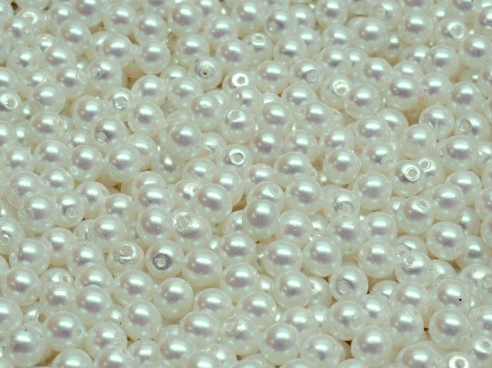 Round Beads 4 mm, Alabaster Pearl Pearlescent White, Czech Glass