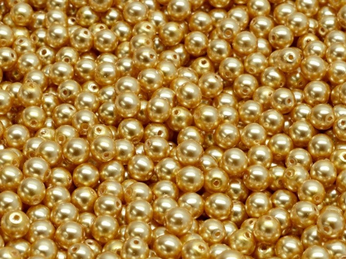 Round Beads 4 mm, Alabaster Pearl Gold, Czech Glass
