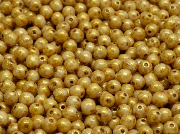 Round Beads 4 mm, Alabaster Herbs Spices Curry, Czech Glass