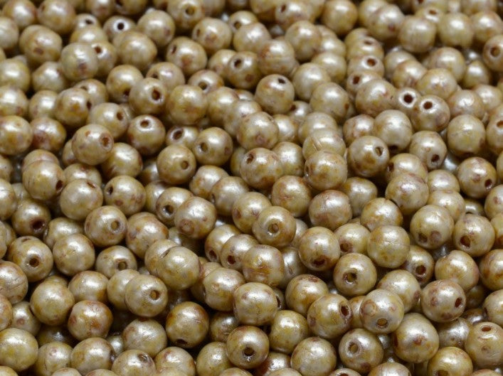 Round Beads 4 mm, Alabaster Herbs Spices Caraway, Czech Glass