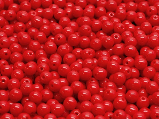 Round Beads 4 mm, Coral Red, Czech Glass