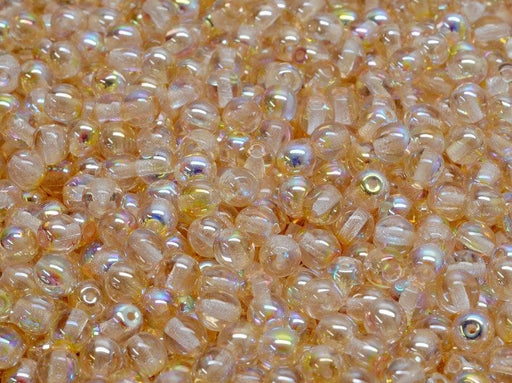Round Beads 4 mm, Crystal Yellow Rainbow, Czech Glass