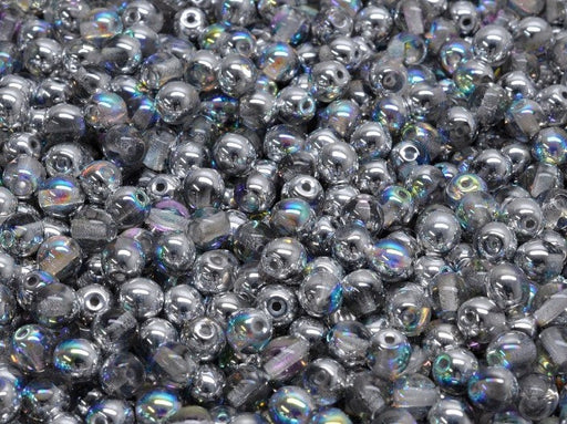 Round Beads 4 mm, Crystal Silver Rainbow, Czech Glass