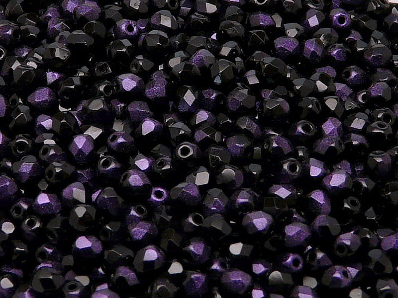 3600 pcs  Fire Polished Faceted Beads Round, 4mm, Jet Rutile Violet, Czech Glass