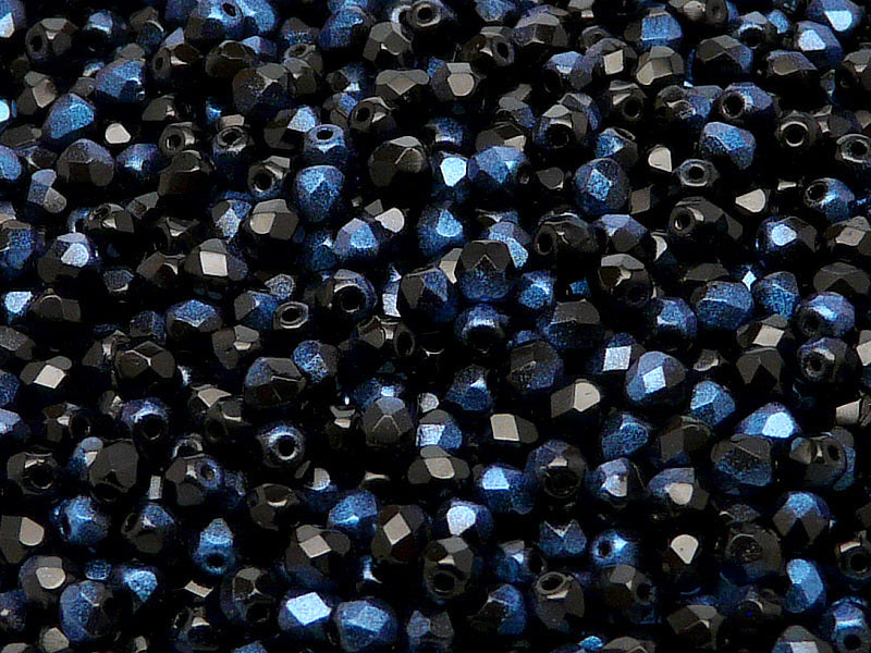 3600 pcs  Fire Polished Faceted Beads Round, 4mm, Jet Rutile Blue, Czech Glass