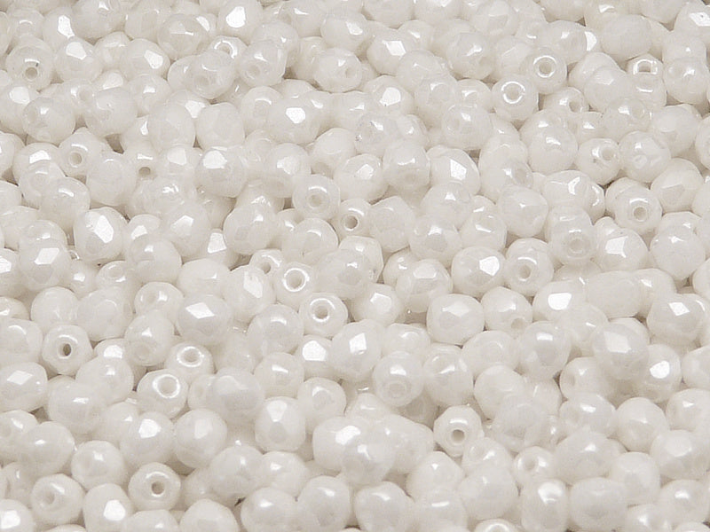 3600 pcs  Fire Polished Faceted Beads Round, 4mm, Chalk White Luster, Czech Glass