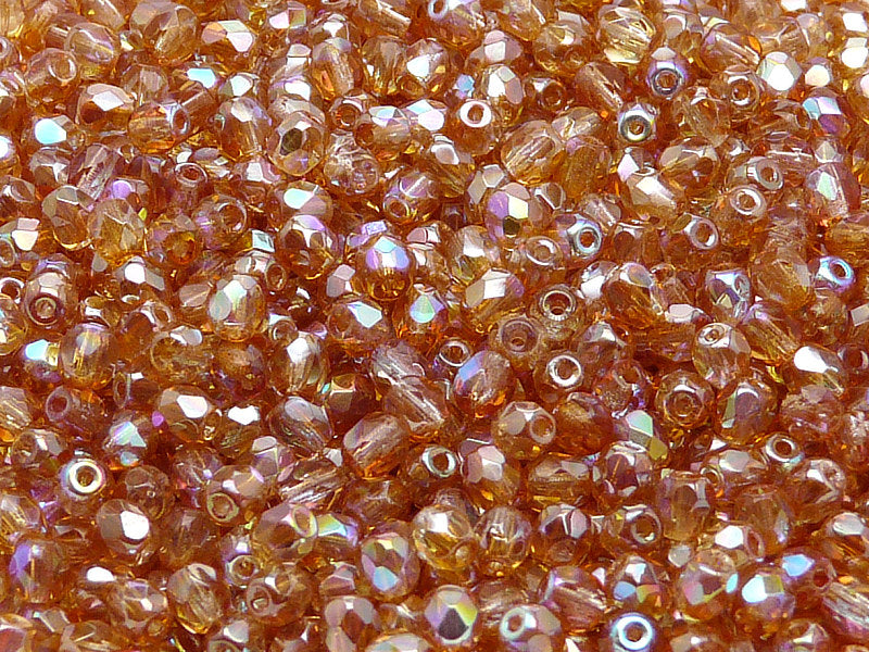 3600 pcs  Fire Polished Faceted Beads Round, 4mm, Crystal Orange Rainbow, Czech Glass