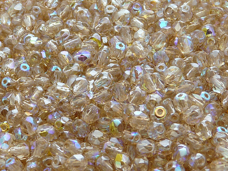 3600 pcs  Fire Polished Faceted Beads Round, 4mm, Crystal Lemon Rainbow, Czech Glass