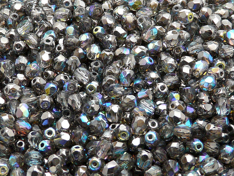 3600 pcs  Fire Polished Faceted Beads Round, 4mm, Crystal Graphite Rainbow, Czech Glass