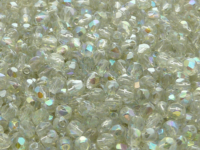 3600 pcs  Fire Polished Faceted Beads Round, 4mm, Crystal Green Rainbow, Czech Glass