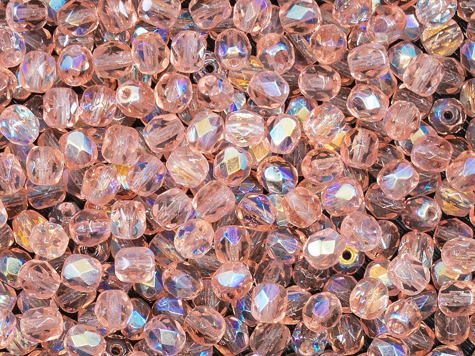 3600 pcs  Fire Polished Faceted Beads Round 4 mm, Rosaline AB, Czech Glass