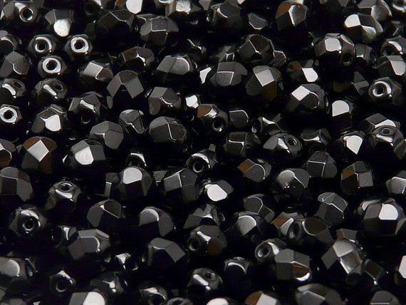 1200 pcs Fire Polished Faceted Beads Round, 6mm, Jet Black, Czech Glass