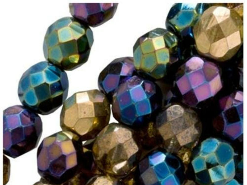 1200 pcs Fire Polished Faceted Beads Round, 6mm, Iris Rainbow (Heavy Metal Mix), Czech Glass
