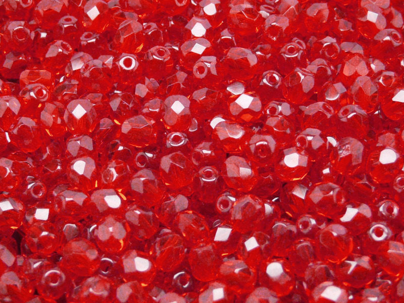 1200 pcs Fire Polished Faceted Beads Round, 6mm, Ruby, Czech Glass