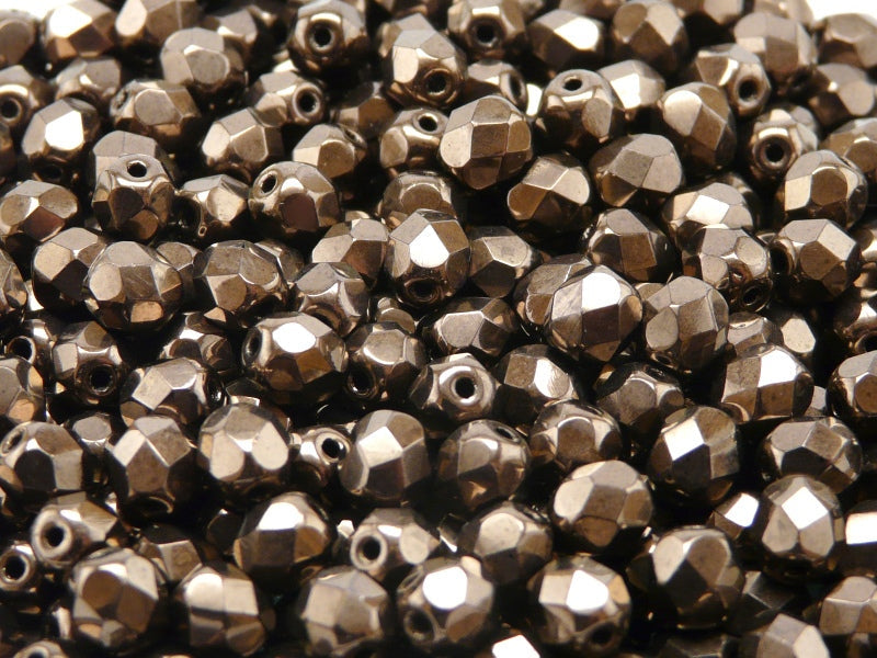 1200 pcs Fire Polished Faceted Beads Round, 6mm, Jet Copper Luster, Czech Glass