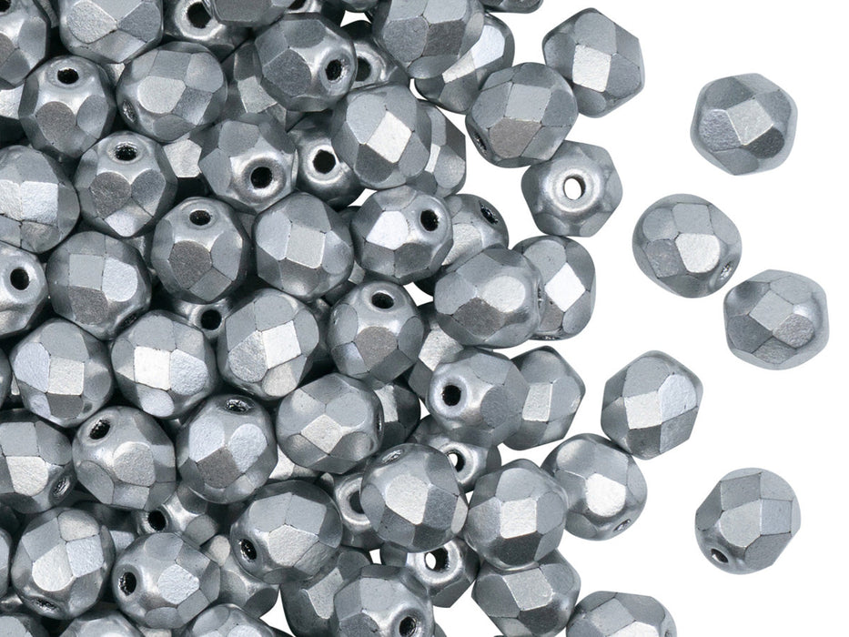 1200 pcs Fire Polished Faceted Beads Round, 6mm, Crystal Bronze Aluminum (Silver Matte), Czech Glass