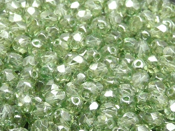 1200 pcs Fire Polished Faceted Beads Round, 6mm, Crystal Green Luster, Czech Glass