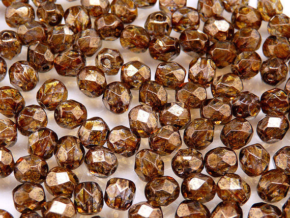 1200 pcs Fire Polished Faceted Beads Round, 6mm, Crystal Violet/Brown Senegal, Czech Glass