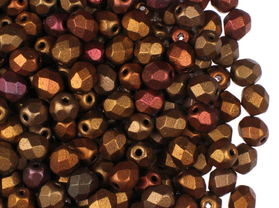 1200 pcs Fire Polished Faceted Beads Round, 6mm, Silky Gold Iris Matte, Czech Glass
