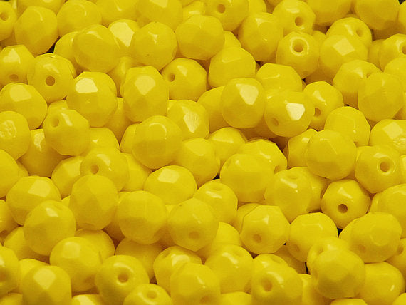 1200 pcs Fire Polished Faceted Beads Round, 6mm, Yellow Opaque (Lemon), Czech Glass