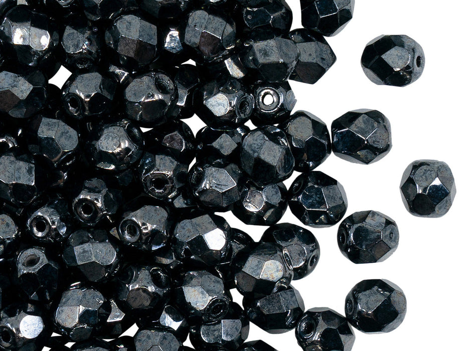 1200 pcs Fire Polished Faceted Beads Round, 6mm, Jet Hematite (Gray), Czech Glass