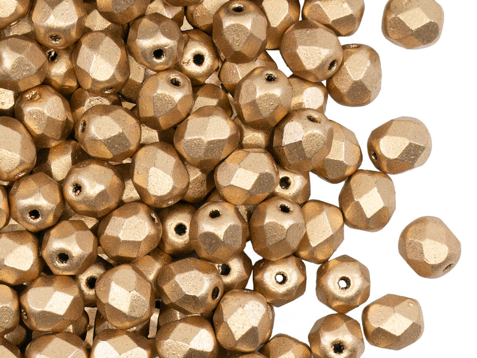 1200 pcs Fire Polished Faceted Beads Round, 6mm, Pale Gold Matte (Aztec Gold), Czech Glass