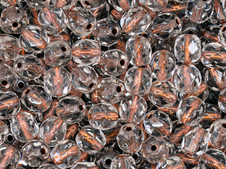 1200 pcs Fire Polished Faceted Beads Round 6 mm, Crystal Copper Lined, Czech Glass
