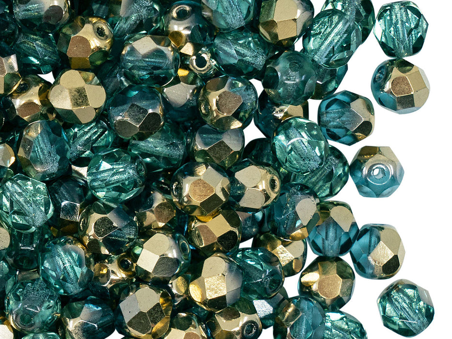 1200 pcs Fire Polished Faceted Beads Round 6 mm, Crystal Aquamarine Amber, Czech Glass