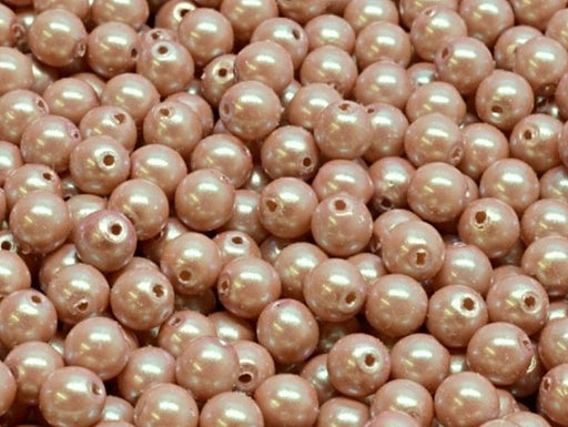 Round Beads 6 mm, White Alabaster Pearl Rose, Czech Glass