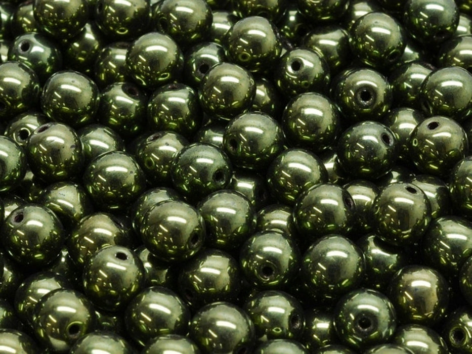 Round Beads 6 mm, Jet Black Red Luster, Czech Glass