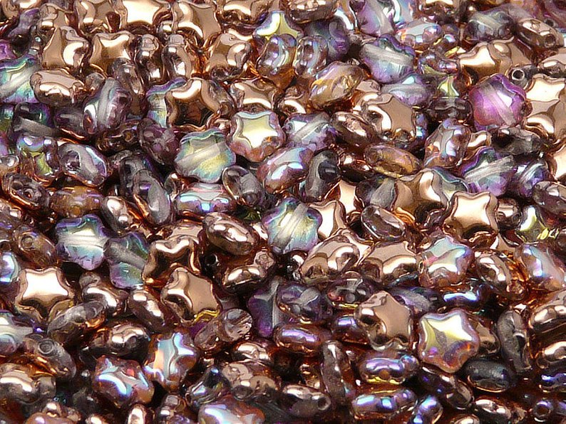 250 g  Star Beads, 6 mm, Czech Glass, Crystal Copper Rainbow