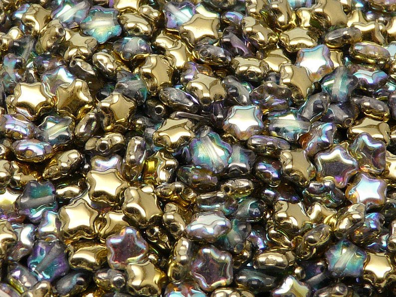 250 g  Star Beads, 6 mm, Czech Glass, Crystal Golden Rainbow