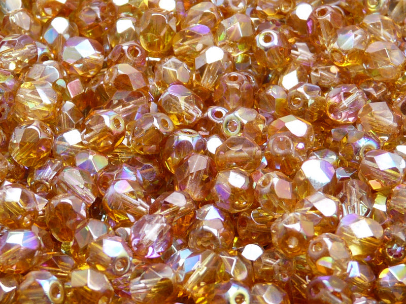 1200 pcs Fire Polished Faceted Beads Round, 6mm, Crystal Orange Rainbow, Czech Glass