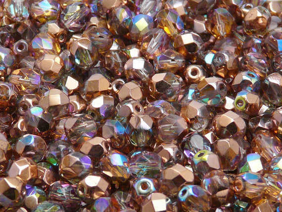 1200 pcs Fire Polished Faceted Beads Round, 6mm, Crystal Copper Rainbow, Czech Glass