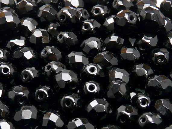 480 pcs Fire Polished Faceted Beads Round, 8mm, Jet Black, Czech Glass