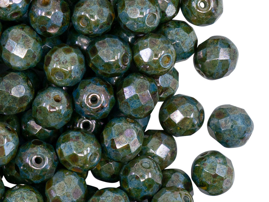 480 pcs Fire Polished Faceted Beads Round, 8mm, Chalk White Blue Glaze, Czech Glass