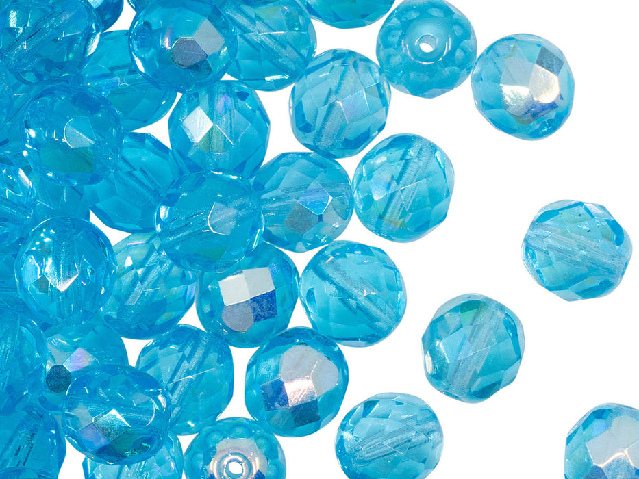 480 pcs Fire Polished Faceted Beads Round, 8mm, Aquamarine AB, Czech Glass
